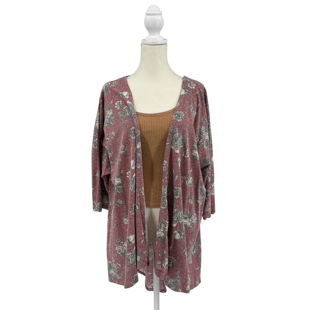 Lularoe Open Front Cardigan WMN M Dusty Rose Floral 3/4 Sleeves Vintage Inspired
